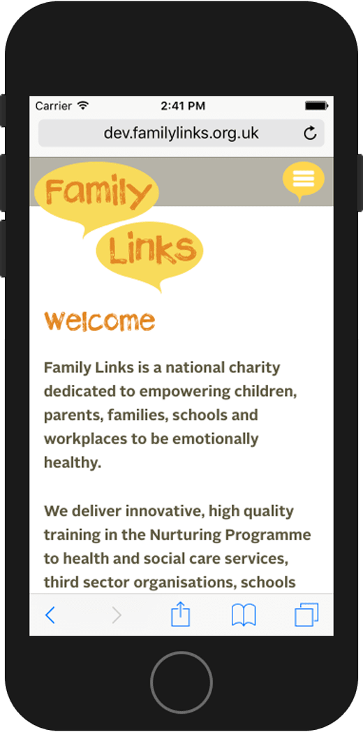 Family Links website home – mobile view.