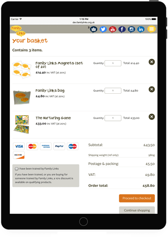 Family Links online shop – tablet view.
